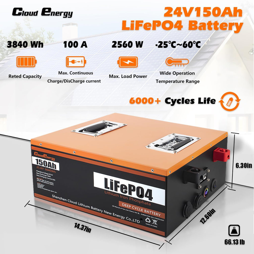 24V 150Ah LiFePO4 Deep Cycle Battery with 100A BMS K2230