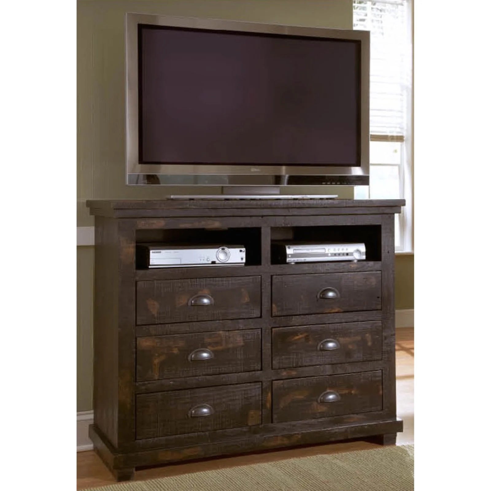 Progressive Furniture Willow 6 Drawer Media Chest in Distressed Pine G1128