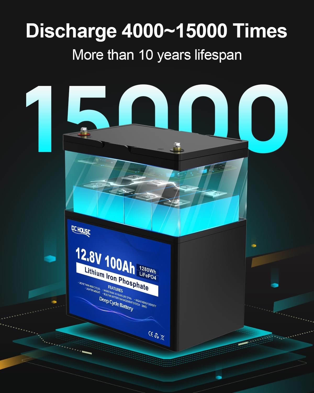 DC HOUSE 12V 100AH LiFePO4 Lithium Battery, Group 31 Marine Battery with 100A BMS T591