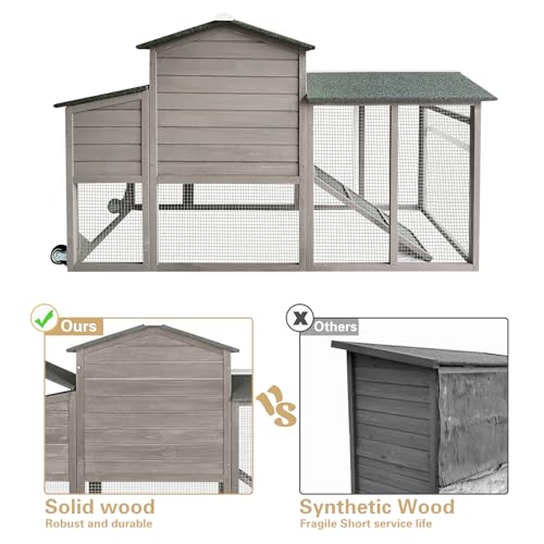 71" Wooden Chicken Coop with Nesting Box and Wheels P66748
