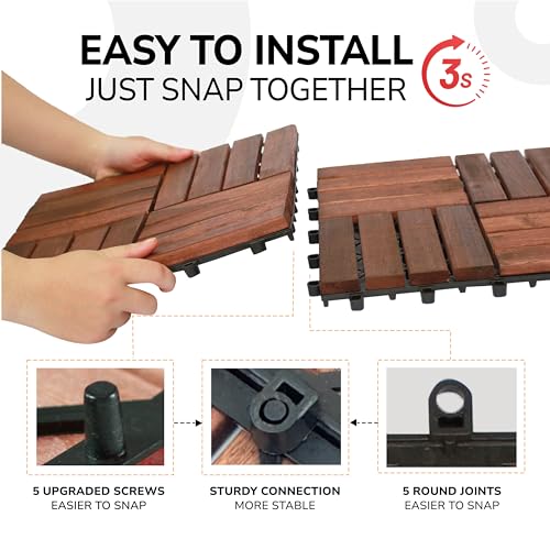 Interlocking Acacia Wood Deck Tiles 10PCS Waterproof Patio Flooring N963