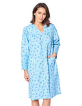 Casual Nights Women's Floral Snap Front Flannel Duster Long Sleeve Lounger Dress