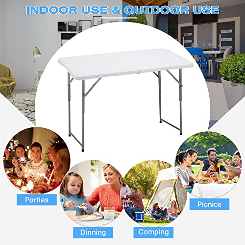 EROMMY Folding Picnic Table, 4ft Portable Plastic with Adjustable Height C1673