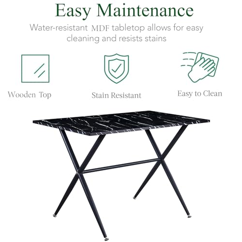Marbled Dining Table Set for 4 with 2 Benches, 3 Piece White Kitchen Set B228