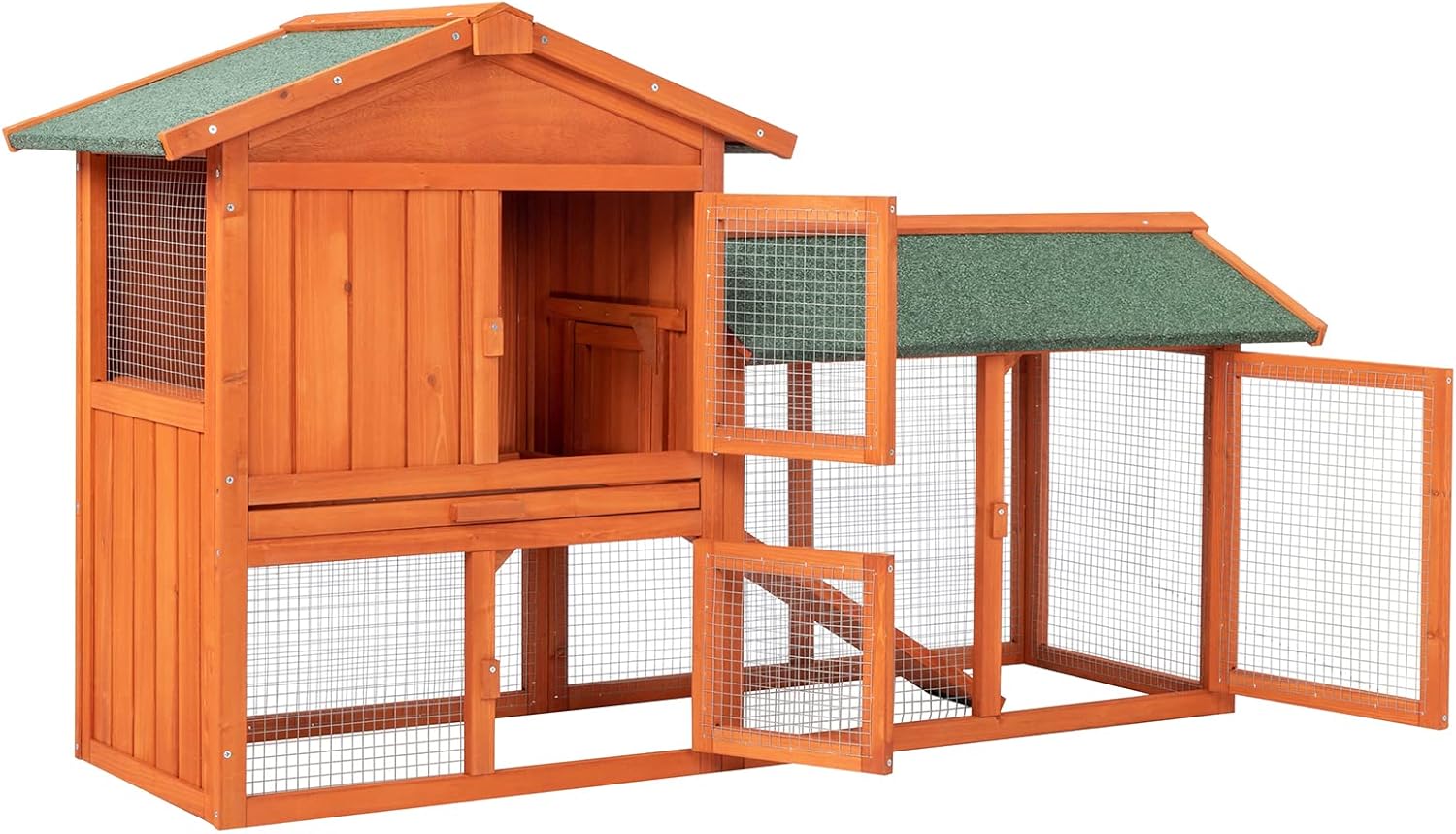 61" Wooden Chicken Coop with Waterproof Roof and Run W9953