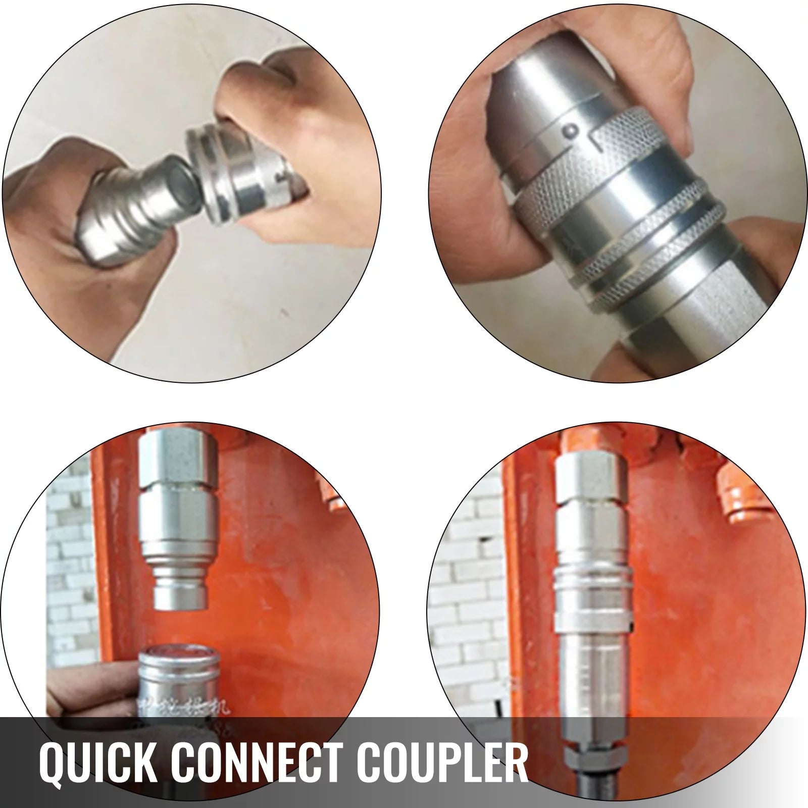 VEVOR Flat Face Hydraulic Couplers 1/2" NPT, Skid Steer Quick Connect with Dust Caps V191