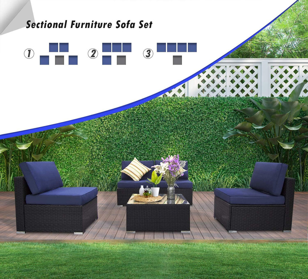 Wicker Patio Furniture Set 5 Piece Outdoor Sectional Rattan Sofa with Cushions and Glass Table L512475