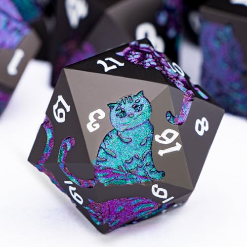 Metal DND Cat Dice 7PCS Polyhedral RPG Dice Set with Gift Case B373640