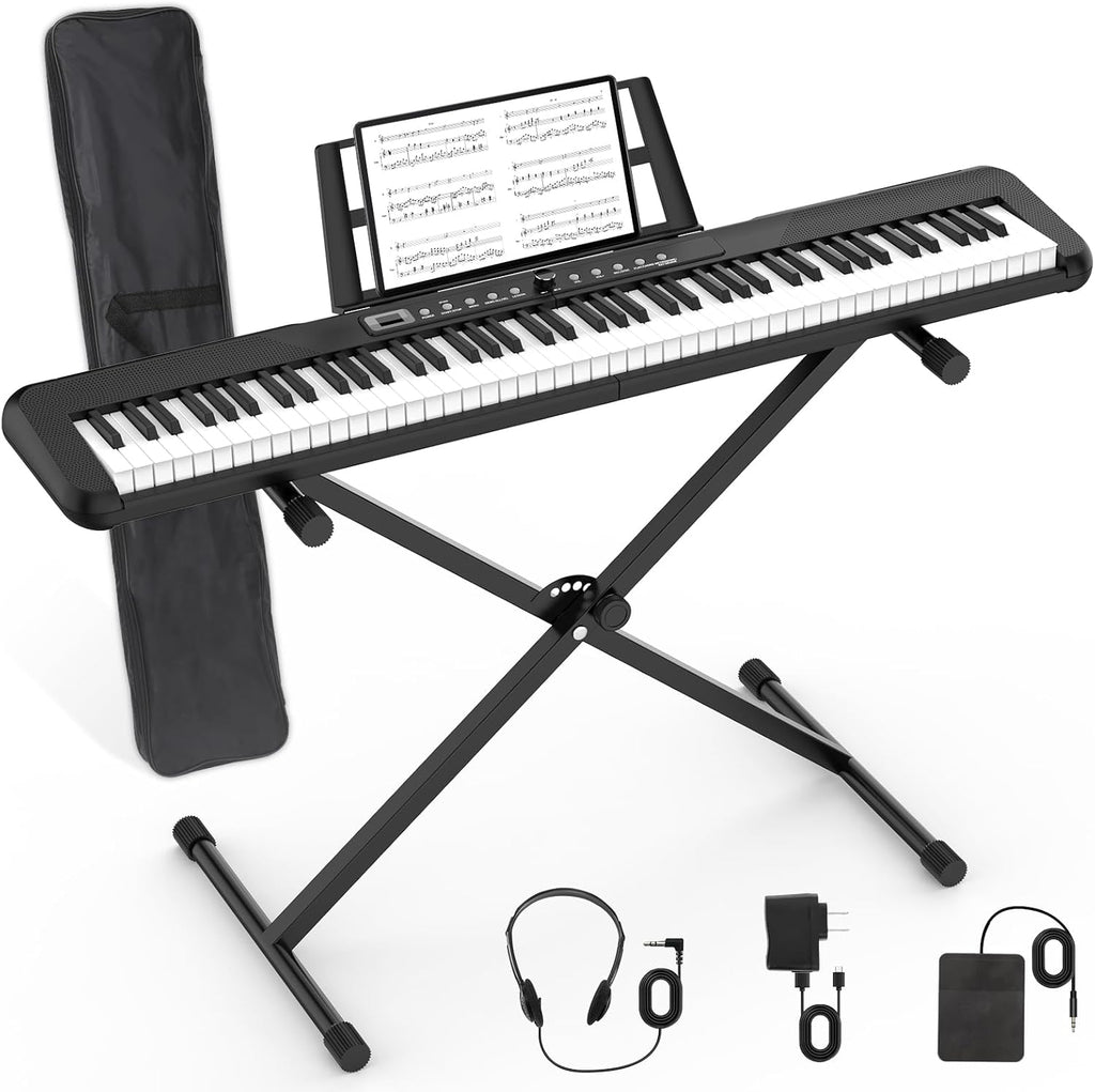 88 Key Piano Keyboard Beginner Electric Digital Piano with Full Size Semi Weighted Keys,Sustain Pedal, Power Supply, Stand, Carrying Case,Headphones