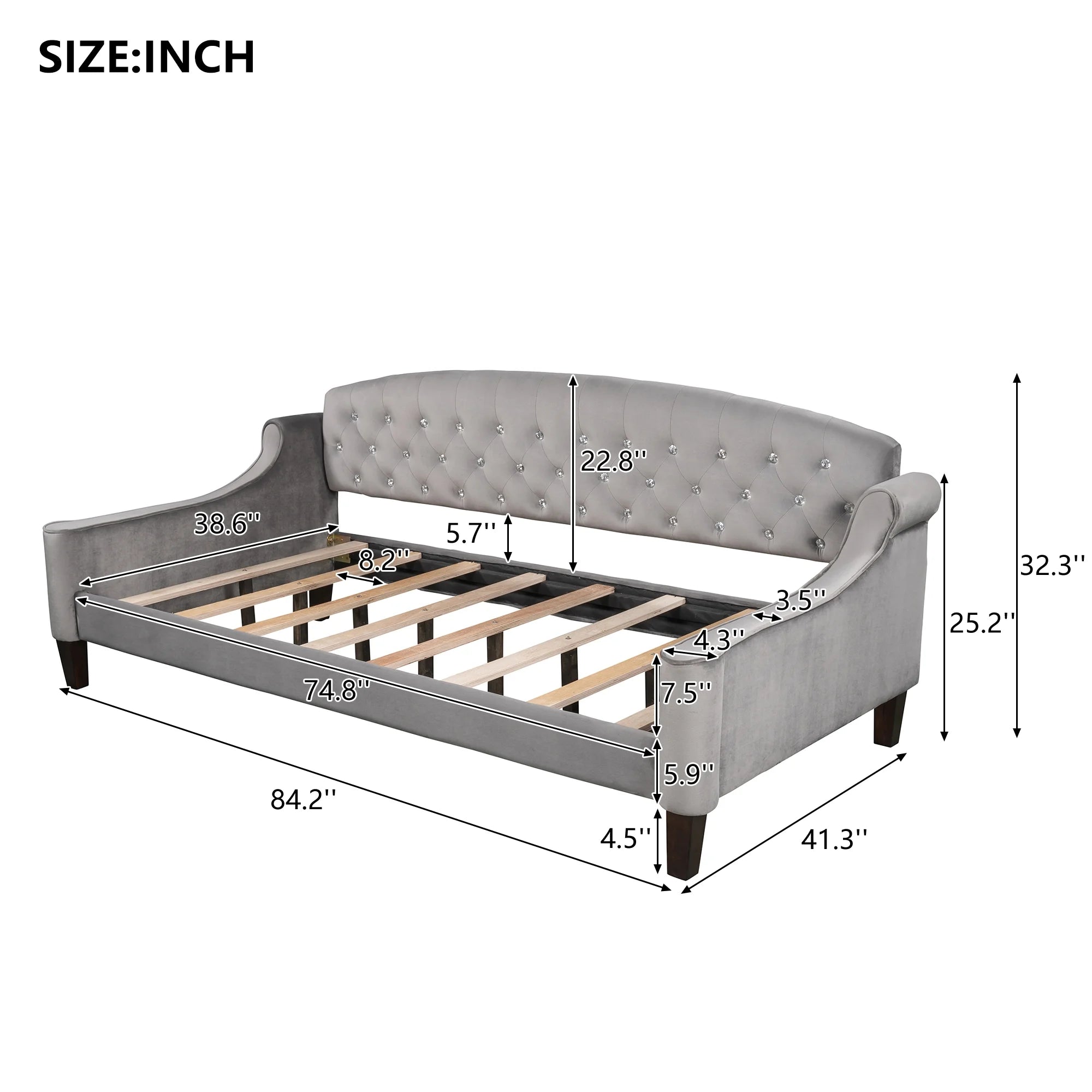 Euroco Twin Size Tufted Button Daybed Gray X460649