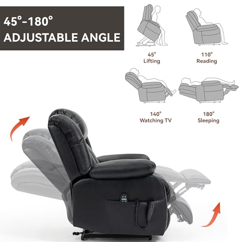 Dual Motor Electric Power Lift Recliner Chair with Vibration Massage, Genuine Leather, Black A6501