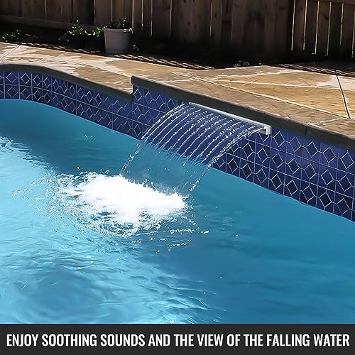 Stainless Steel Rectangular Pool Waterfall Spillway with Pipe Connector, 17.7 Inch X384093