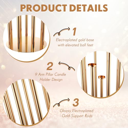 Nosiny 9 Arm Floor Candle Holder 46'' Metal Candelabra Gold, 2 Pcs I5897