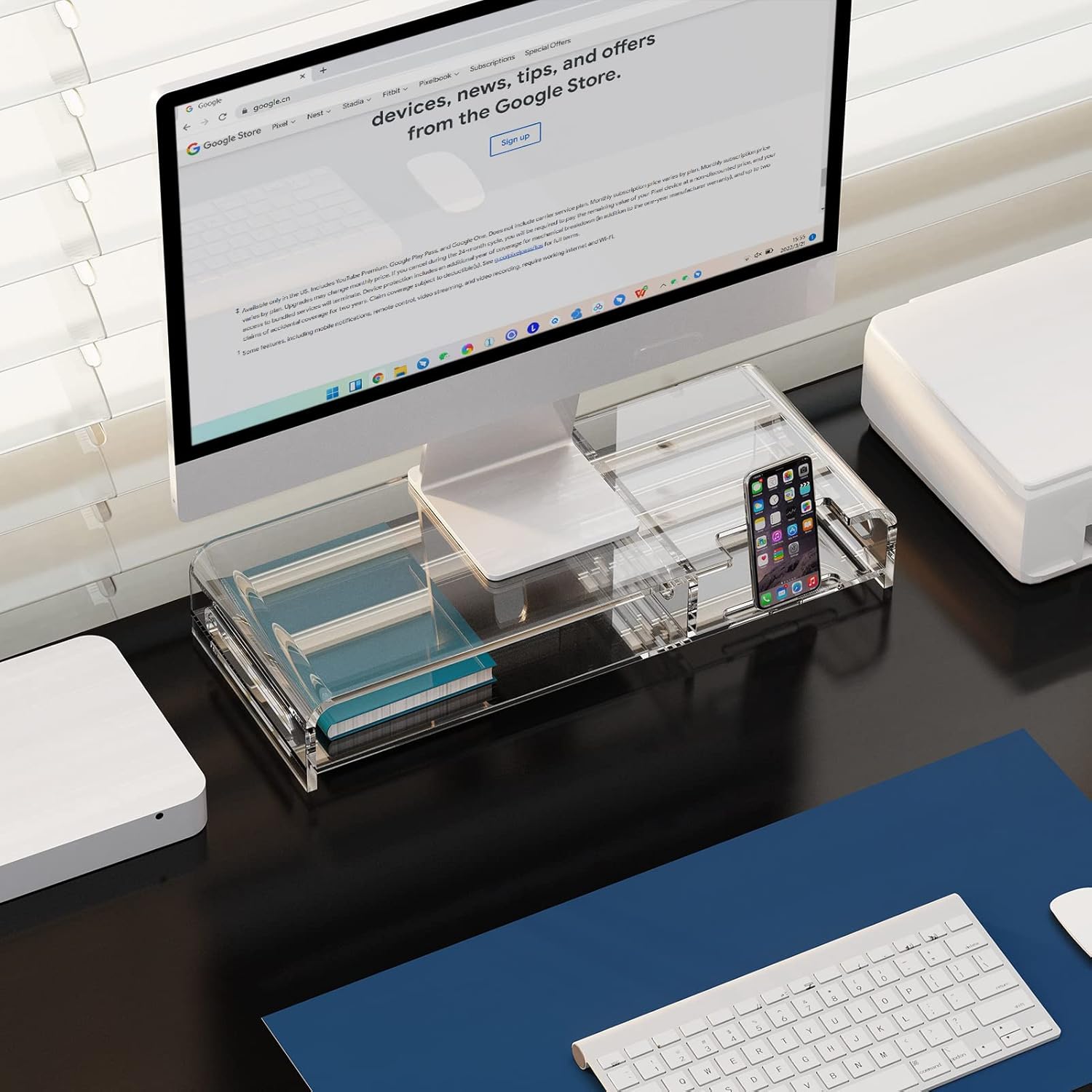 Zimilar 20-inch Acrylic Monitor Stand Riser with Keyboard Storage and Phone Holder Q84880
