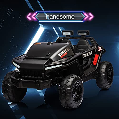 24V Electric Ride on Truck for Kids, 2-Seater Leather Seats, Bluetooth Music, Black V890810