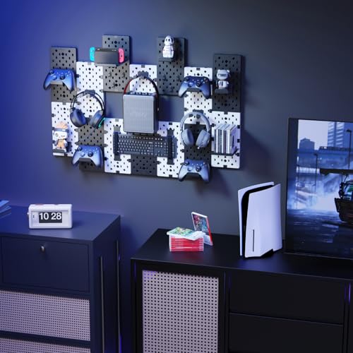 PEGZONE Controller and Headphone Holder Wall Mount, Modular Gaming Pegboard with Accessories, Black & Red R81990