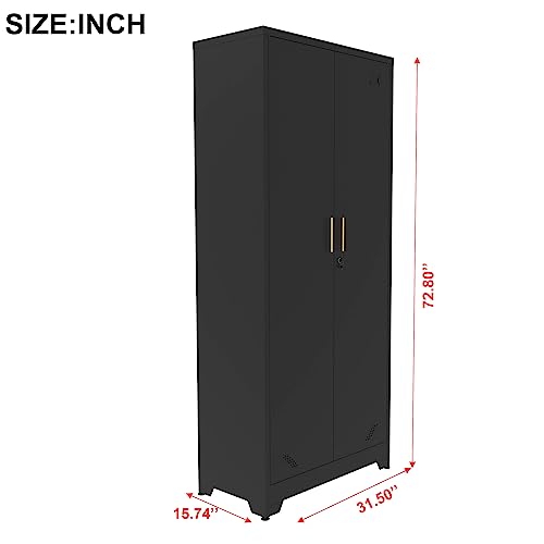 Metal Storage Cabinet with Locking Doors and Adjustable Shelves, Black F2458