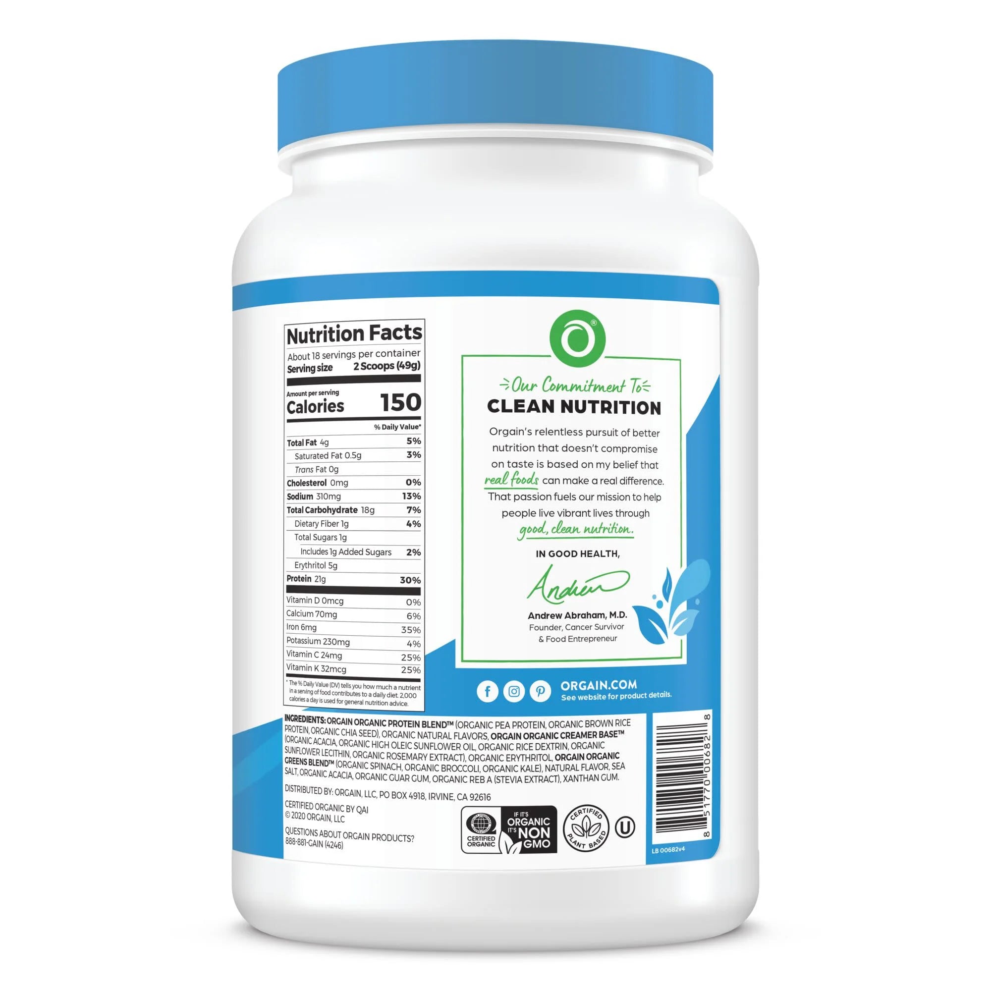 Orgain Organic Vegan Protein & Greens Powder, Vanilla, 1.94lb M81895