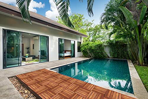 Interlocking Deck Tile 12"x12" Pack of 10 Acacia Hardwood Golden Teak Q221