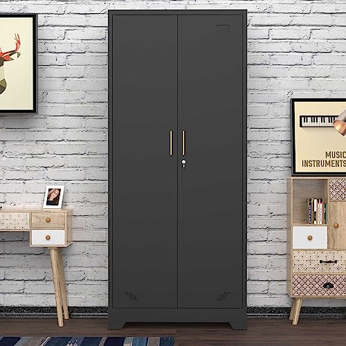 Metal Storage Cabinet with Locking Doors and Adjustable Shelves, Black F2458