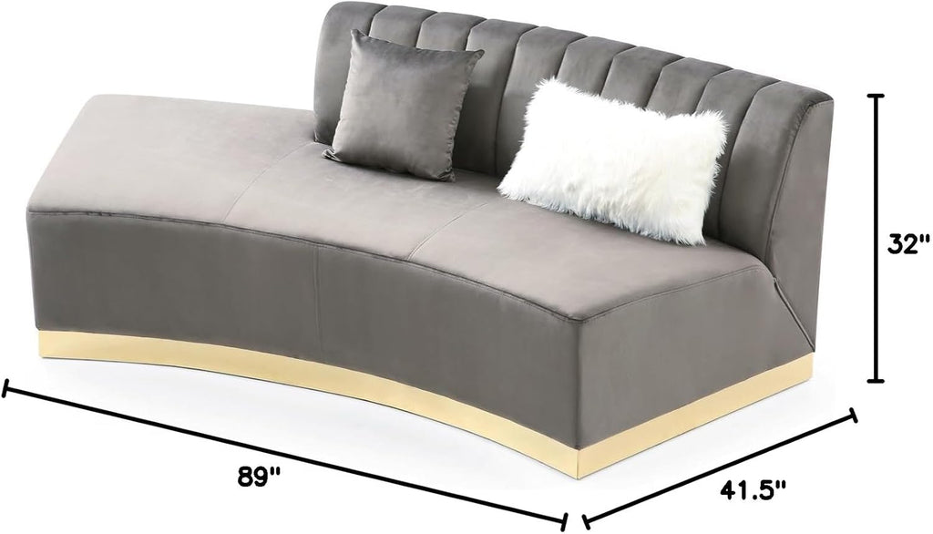 Brentwood Dark Gray Velvet Curved Armless Sofa T3167