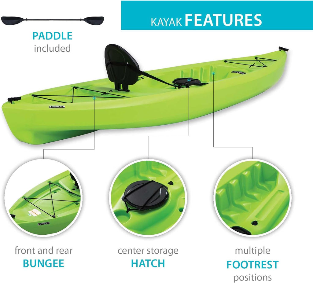Lifetime Tioga Sit-On-Top Kayak with Paddle, Lime, 120" H49464