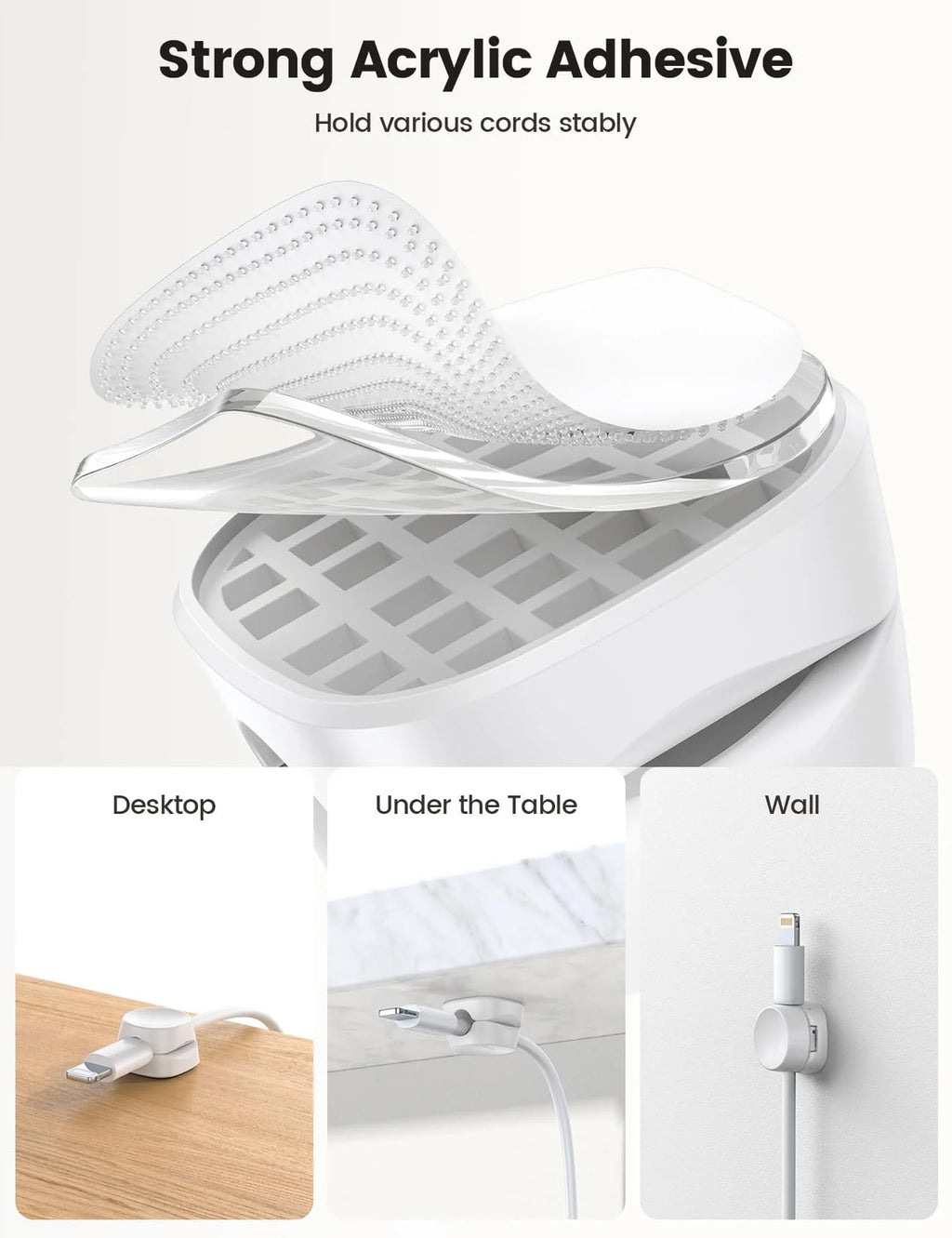 White Desk Cord Holder Cable Clip Organizer T1145