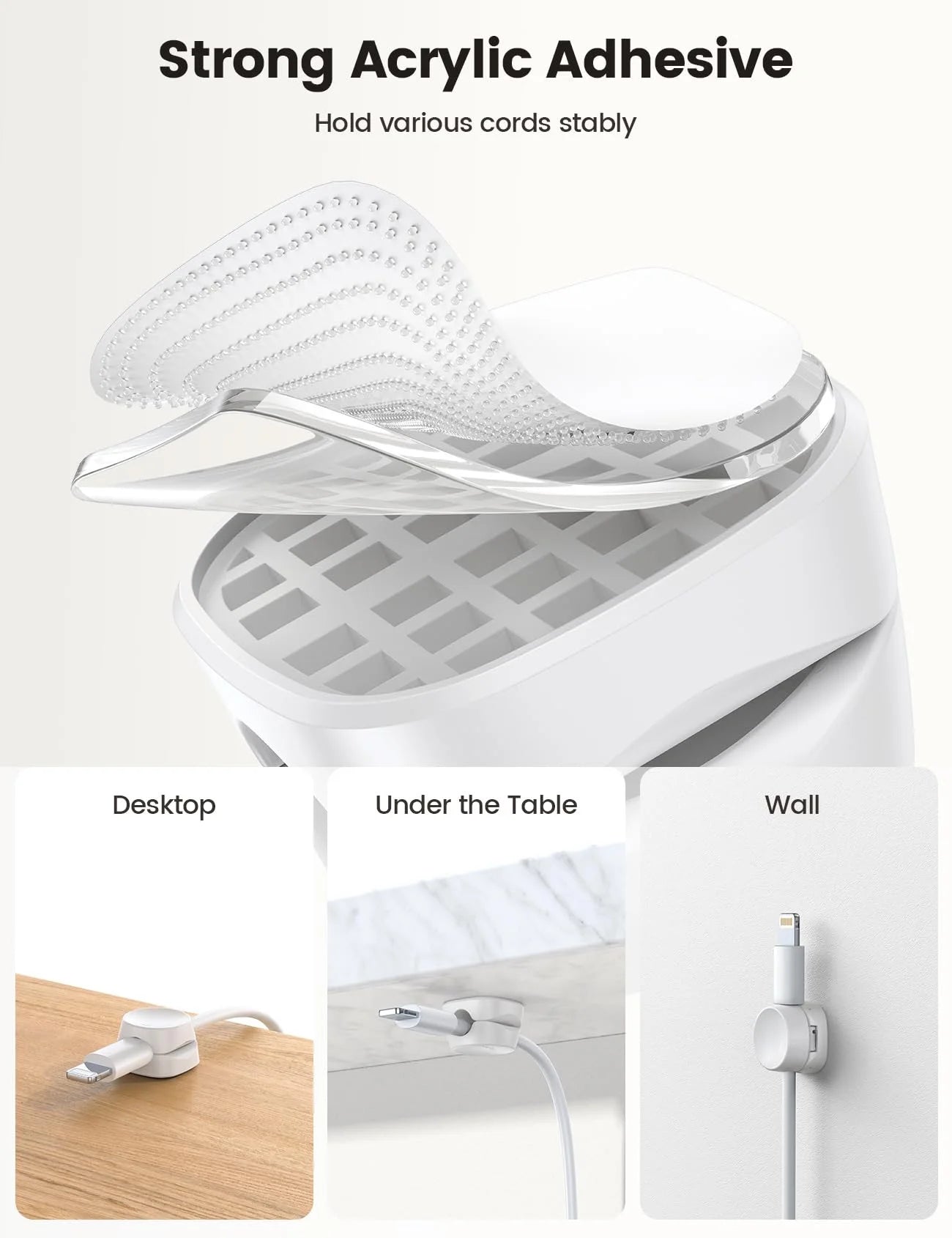 White Desk Cord Holder Cable Clip Organizer T1145