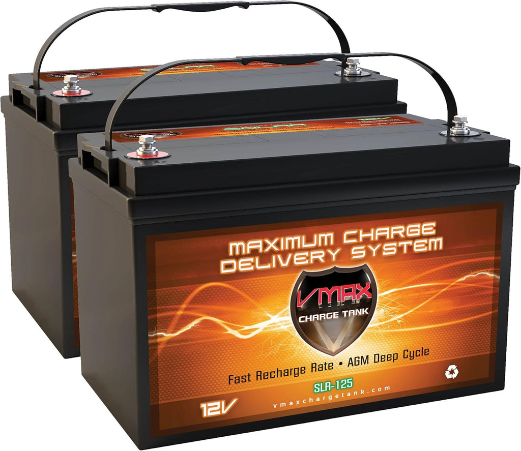 Qty2: VMAX SLR125 AGM Sealed Deep Cycle 12V 125Ah Batteries for Use with Pv Solar Panels, Wind Turbine and Inverters