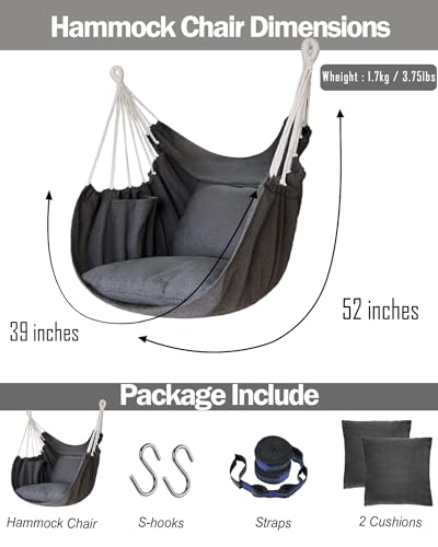 Hammock Chair with 2 Cushions, Cotton Rope Swing for Indoor & Outdoor Q762