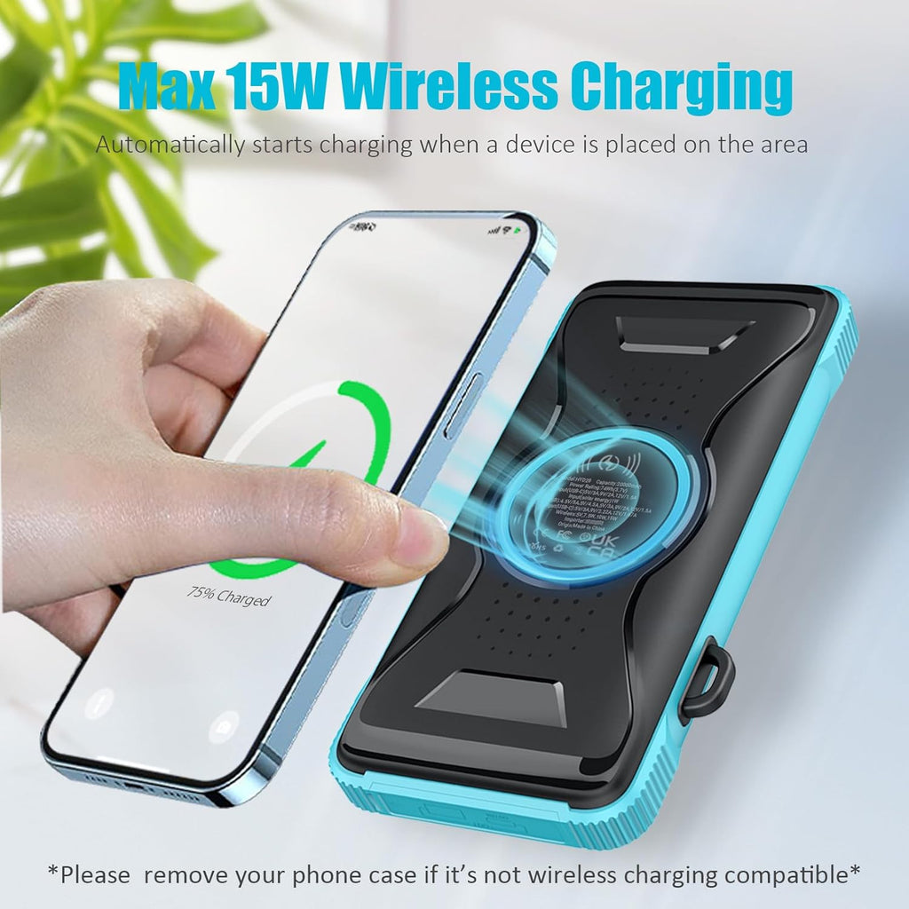 Miady 20000mAh Wireless Solar Power Bank USB-C 20W Fast Charging Waterproof T579761