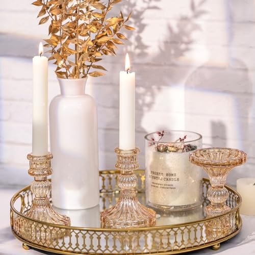 Taper Candle Holder Set of 6, Glass Gold Vintage Candlestick Holders Y451
