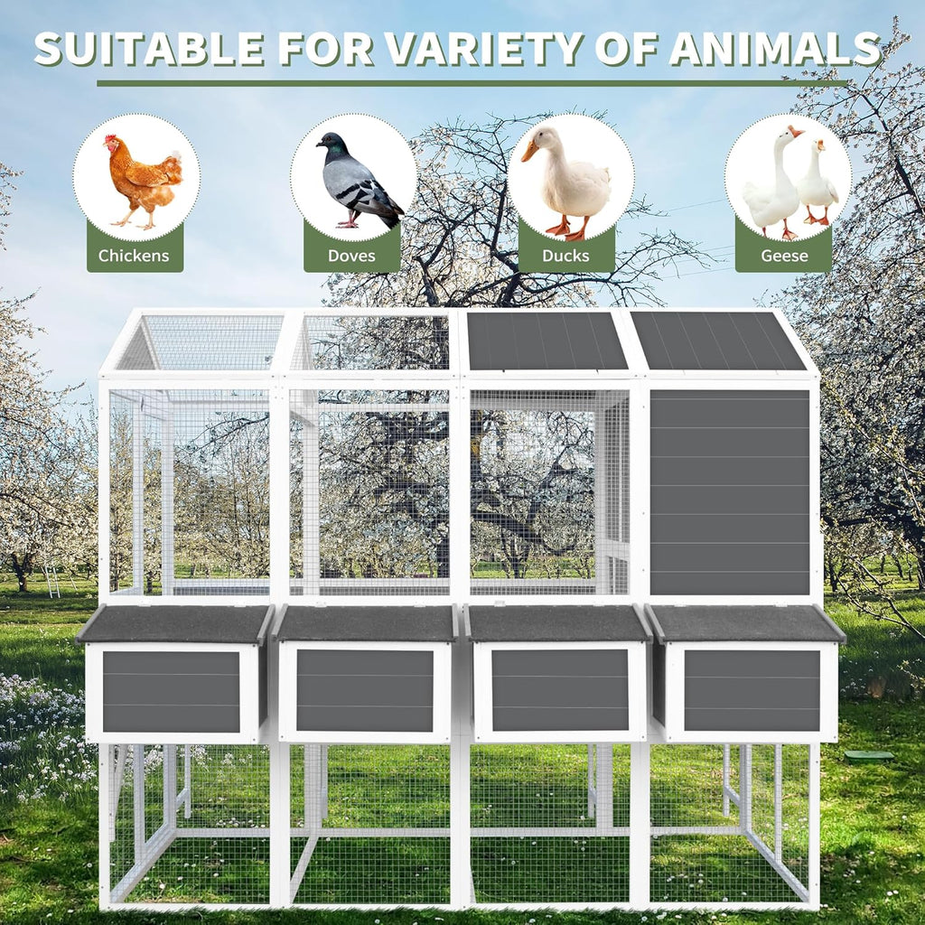 95'' Wooden Walk-in Chicken Coop for 10 Chickens with 4 Nesting Boxes V7048