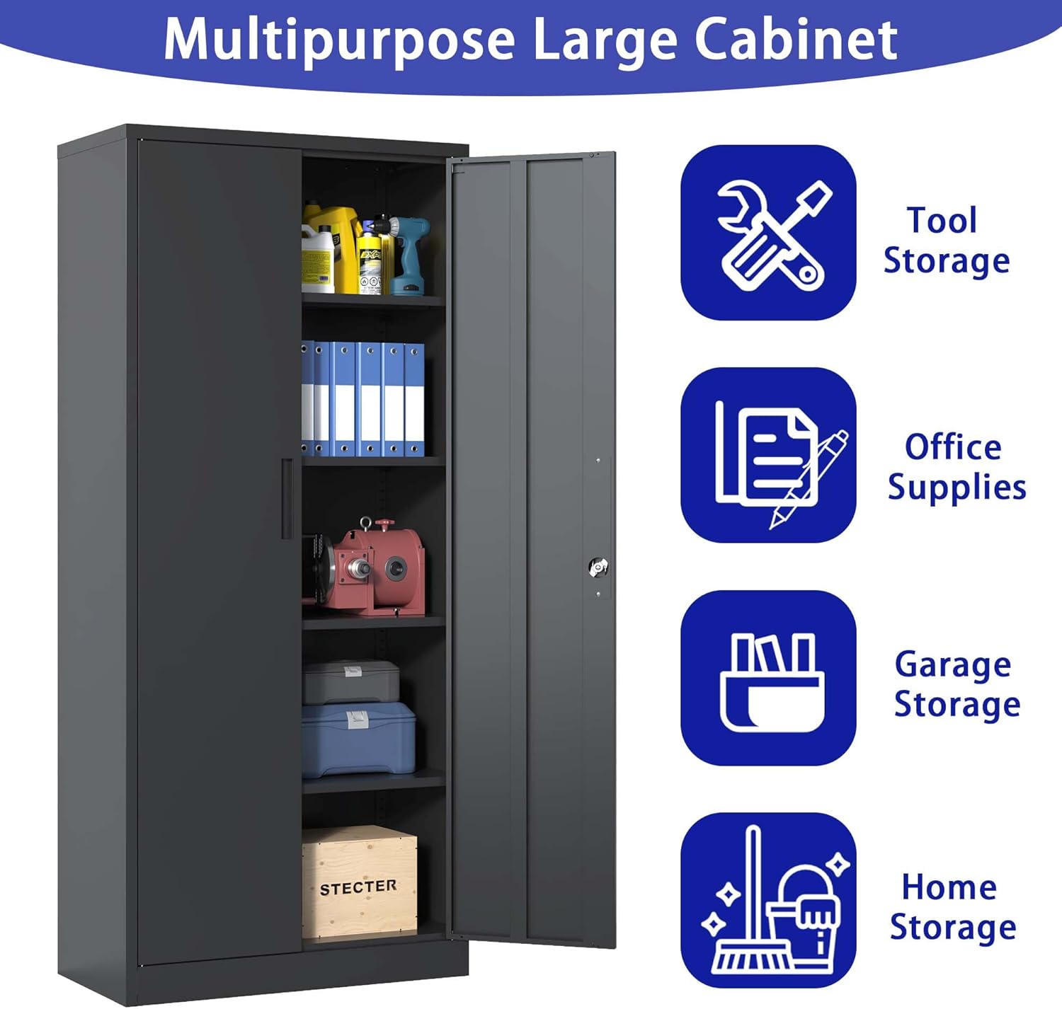71" Metal Garage Storage Cabinet with Locking Doors and 4 Shelves, Black F83856