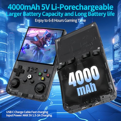 R36MAX Retro Handheld Game Console with 64G Built-in 18000+ Classic Games, 4.0" IPS Screen, Black R13381