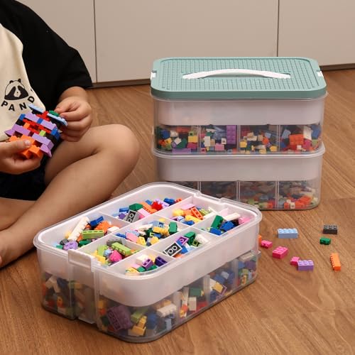 Douorgan Toy Storage Organizer with Compartments and Lid (Blue, 1 Layer) N535315