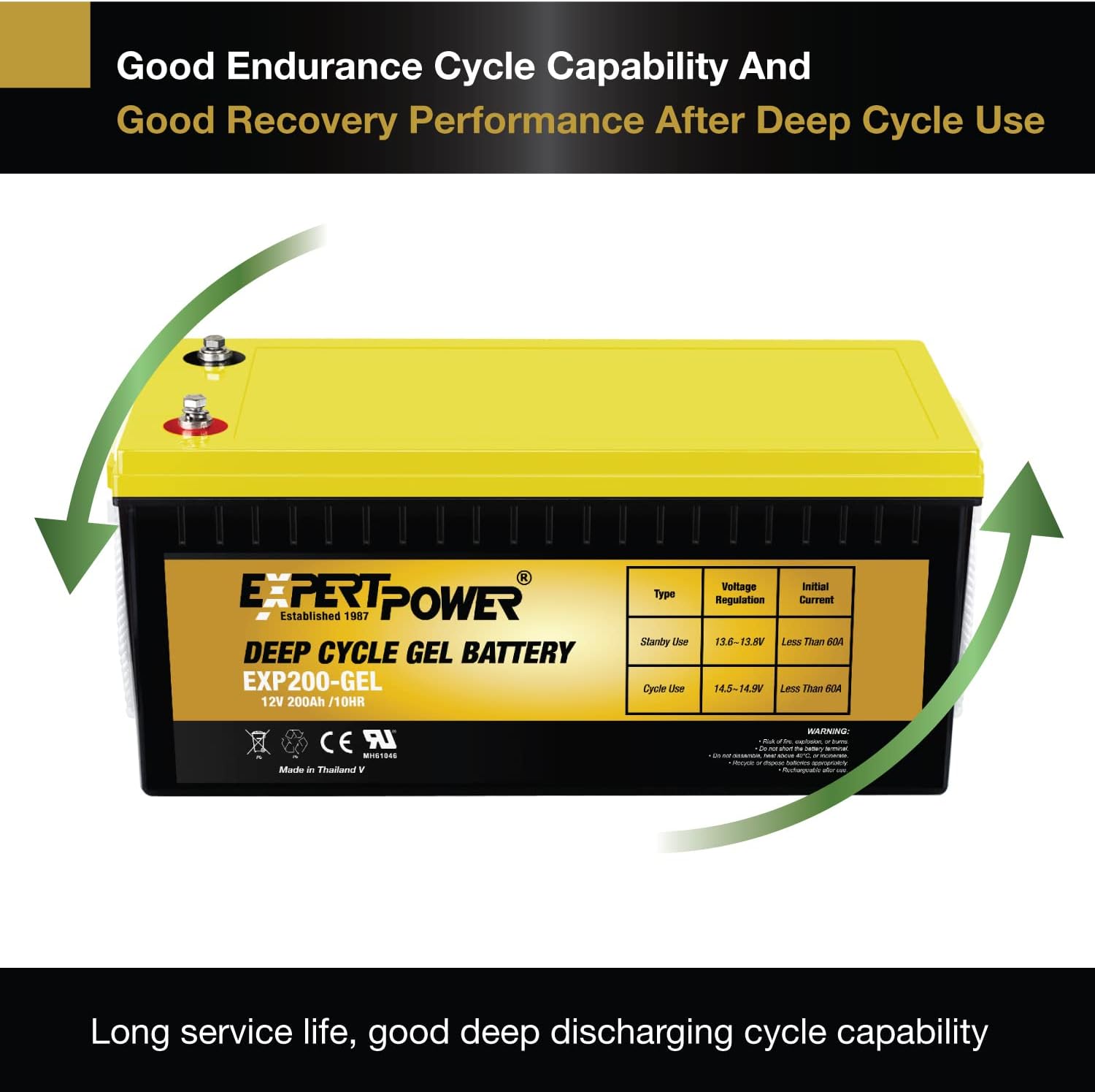 ExpertPower Deep Cycle 12V 200AH VRLA GEL Battery for Solar RV Marine W716466