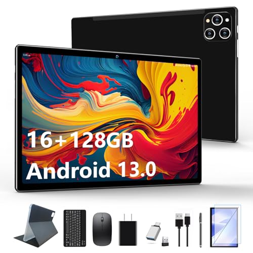 2024 Newest Tablet Android 13 Tablets 10 Inch, Tablet 128GB ROM+16GB RAM (8+8 Virtual), 2 In 1 Tablet with keyboard, Powerful Octa-Core+13MP Camera, 1TB TF Expandable, FHD IPS Display WiFi Tablet PC