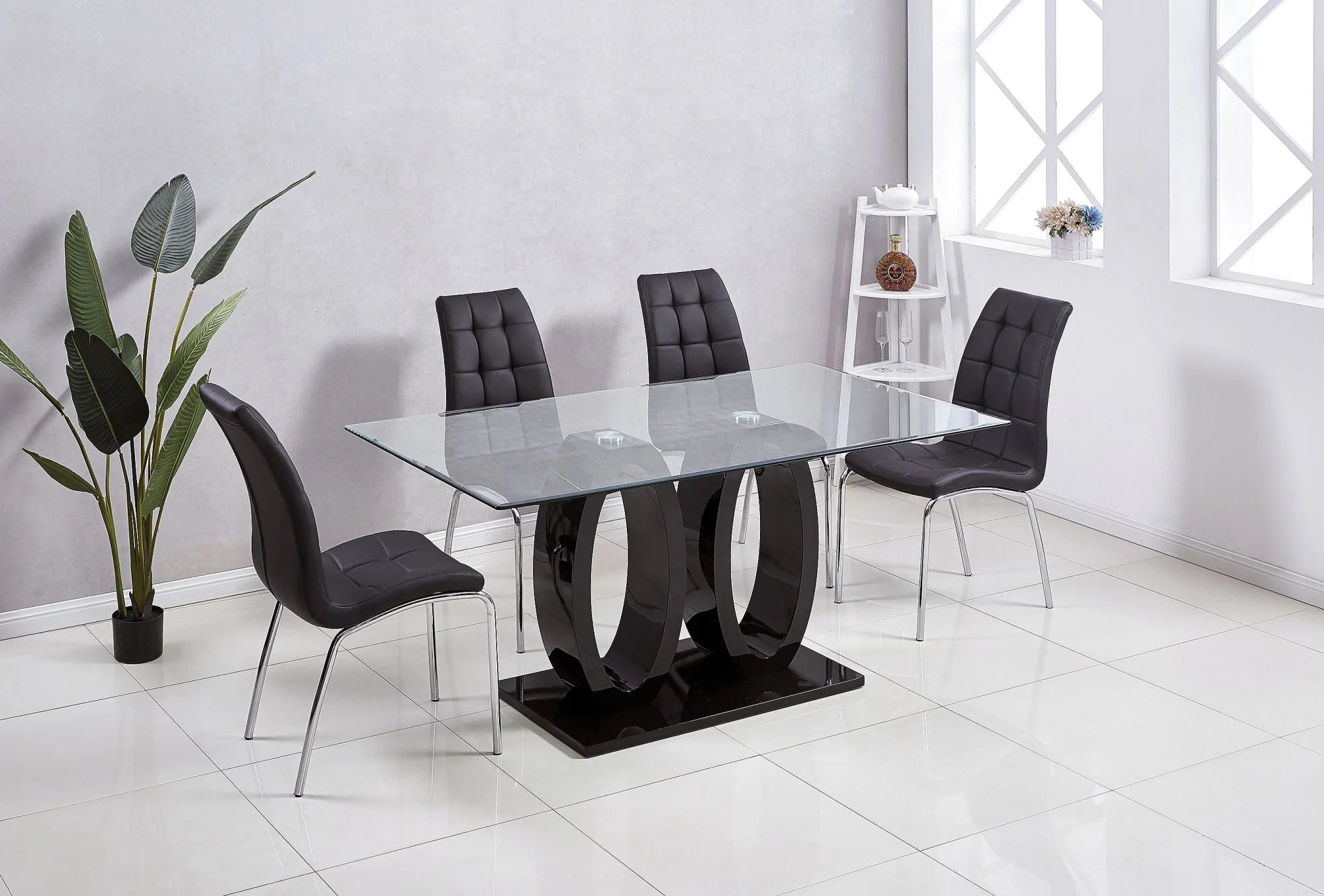 Contemporary Tempered Glass Double Pedestal Dining Table M27036