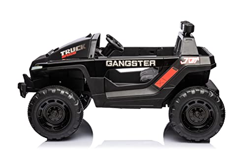 24V Electric Ride on Truck for Kids, 2-Seater Leather Seats, Bluetooth Music, Black V890810