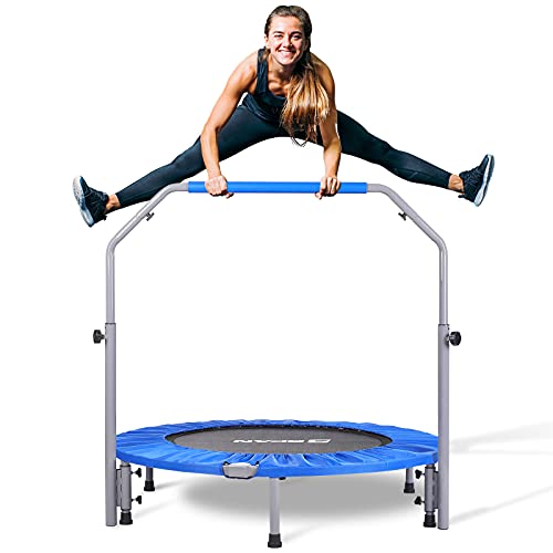 BCAN 40/48" Foldable Mini Trampoline Max Load 330lbs/440lbs, Fitness Rebounder with Adjustable Foam Handle, Exercise Trampoline for Adults Indoor/Garden Workout