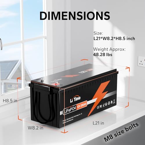 Litime 12V 200Ah LiFePO4 Battery with 100A BMS for RV, Solar, and Off-Grid D8256