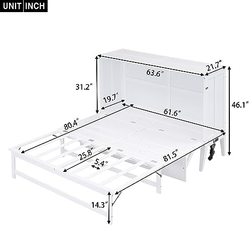 Queen Size Murphy Bed with Bookcase and Drawer, White Q904