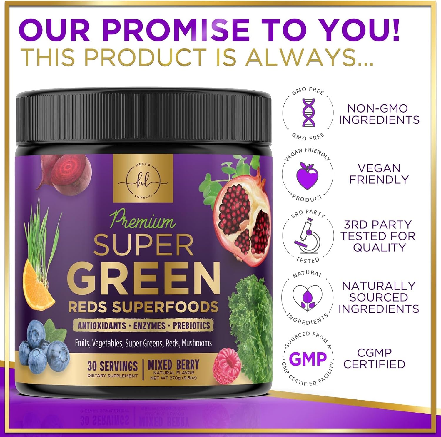 Super Greens Powder with Spirulina, Chlorella & Digestive Enzymes, Vegan, 30 Servings Y753