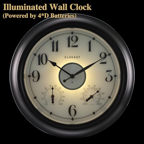 Illuminated Outdoor Clock 18 inch Waterproof with Thermometer & Hygrometer F126019