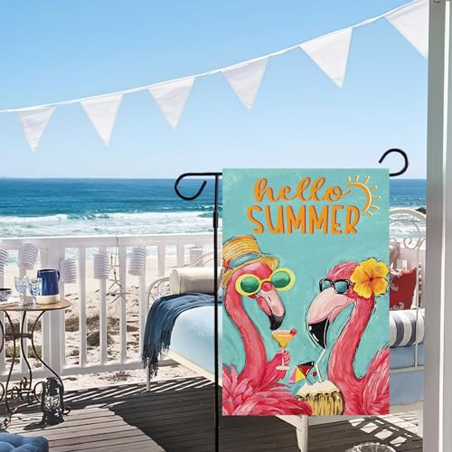 Baccessor Hello Summer Garden Flag Double Sided 12.5x18 Inch Pink Flamingo Tropical Beach Q202