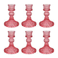 Glass Candlestick Holders Set of 6, Champagne Diamond Taper Candle Holders for Table Centerpiece, Home Decorations, Valentine Day, Wedding and Party
