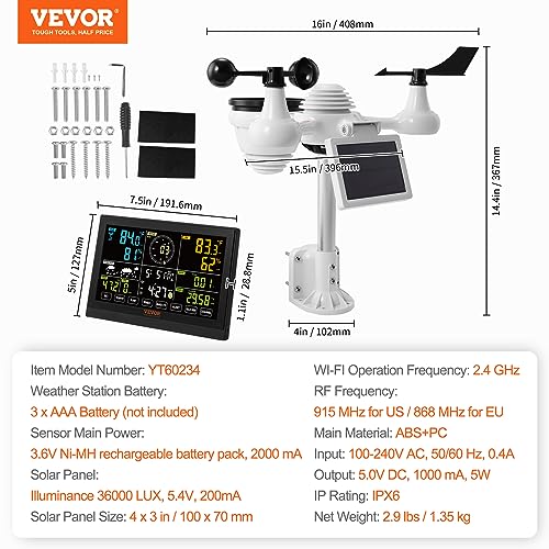 VEVOR YT60234 WiFi Weather Station 7-in-1 with 7.5" Color Display O347106