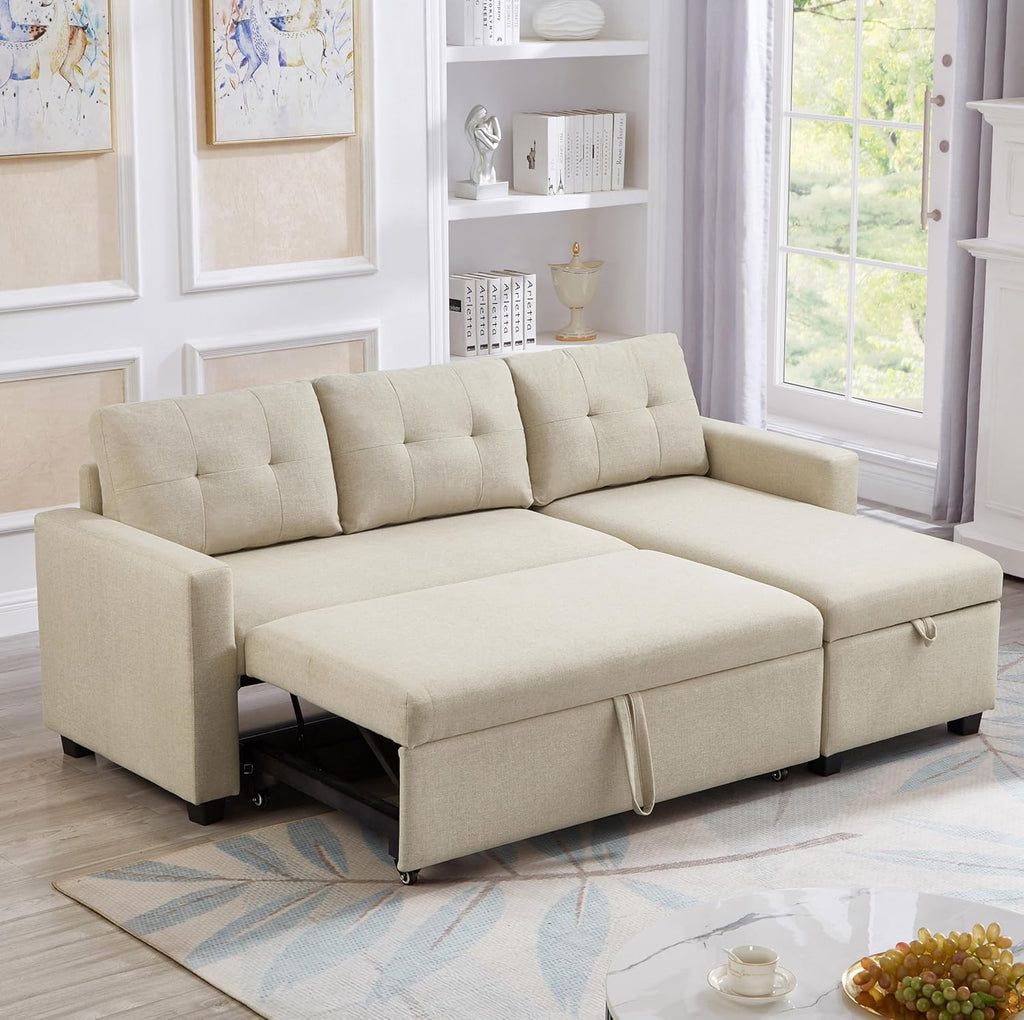81.5" Convertible Sectional Sofa Sleeper with Storage, Beige E664142
