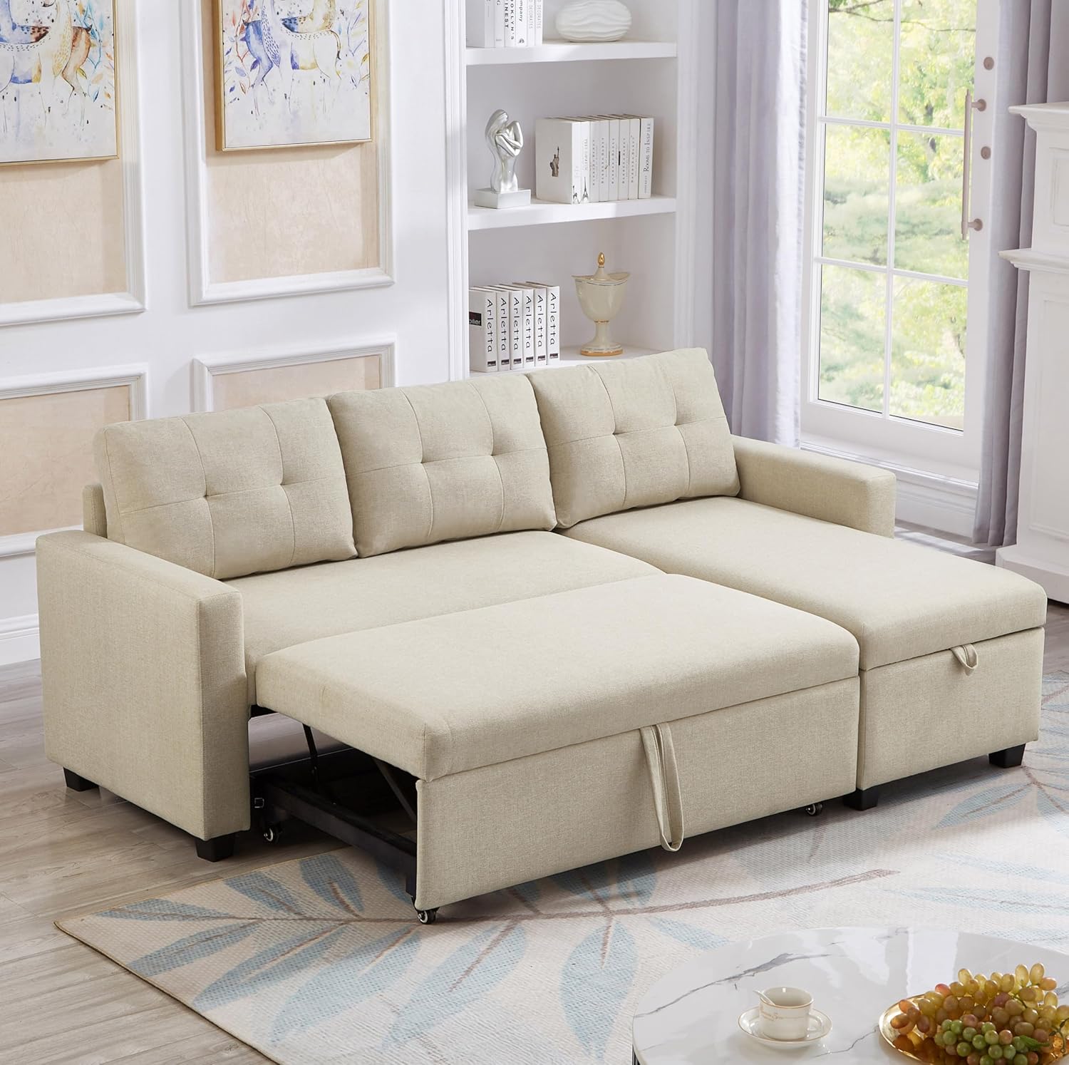 81.5" Convertible Sectional Sofa Sleeper with Storage, Beige E664142